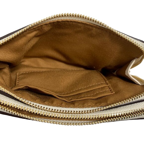 COACH Double Zip Corner Wristlet Wallet Signature Canvas + Hang Tag/Charm EUC - Picture 6 of 10